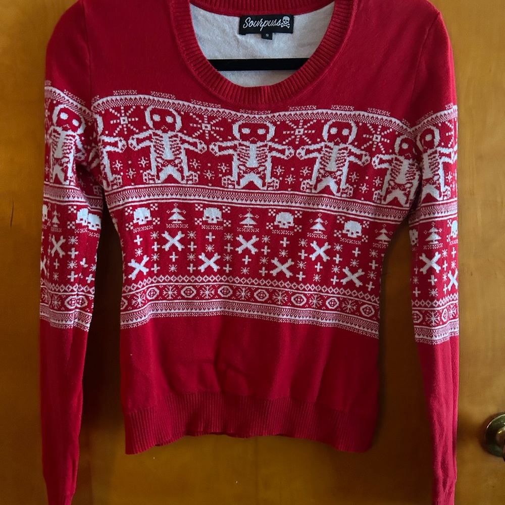 Red Skeleton Pattern Sweater